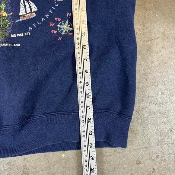 Vintage Jerzees Florida‎ Keys Mermaids Map Sweatshirt Navy Blue Large Womens - Picture 4 of 5